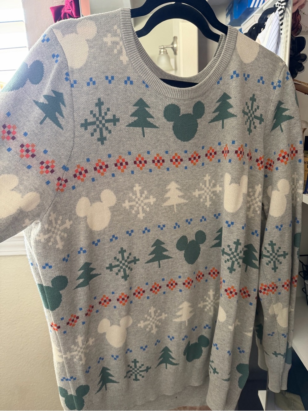 Disney Grey Knit Sweater with Green Mickey Silhouette